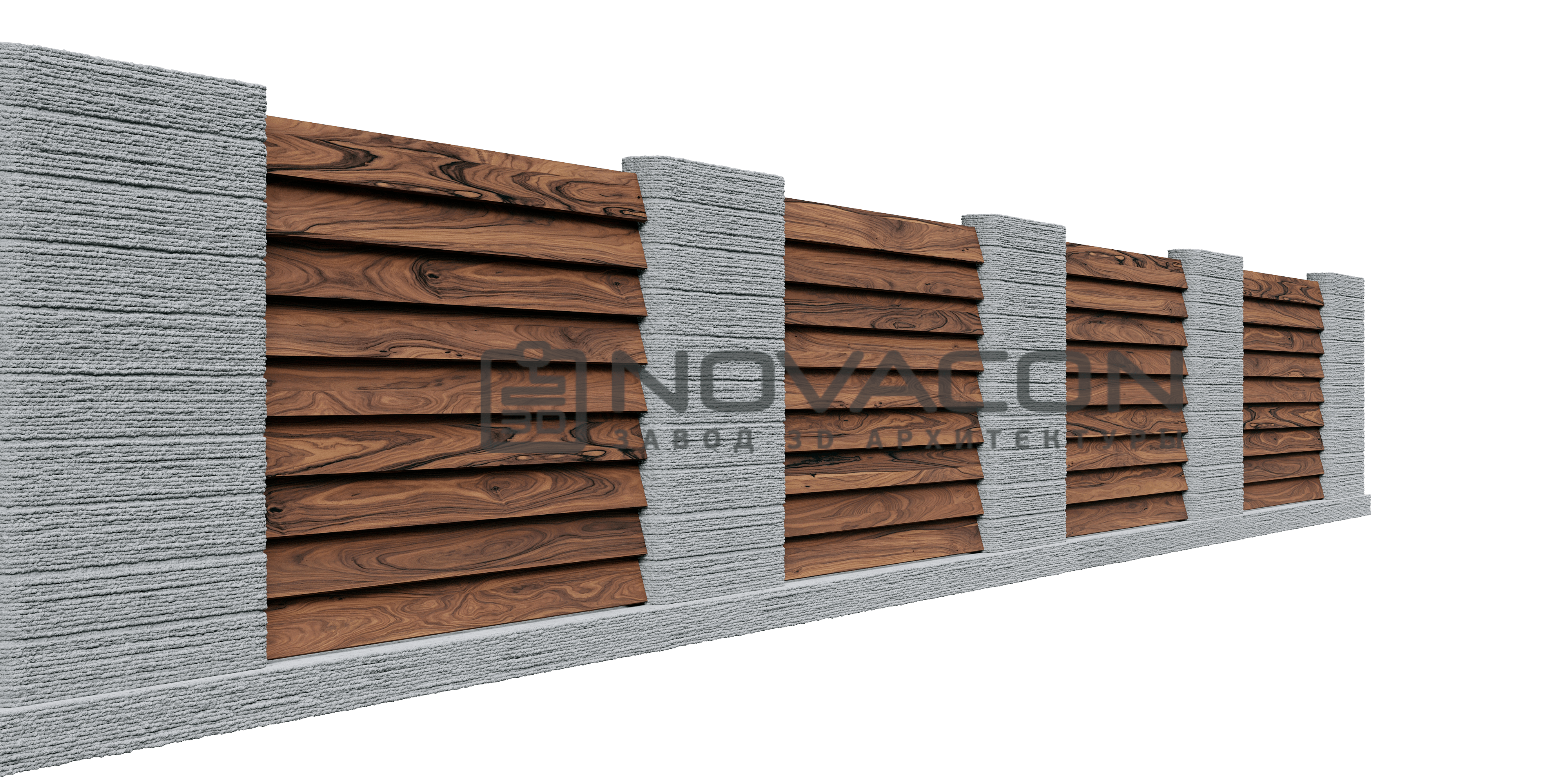 Забор из блоков с горизонтальным штакетником